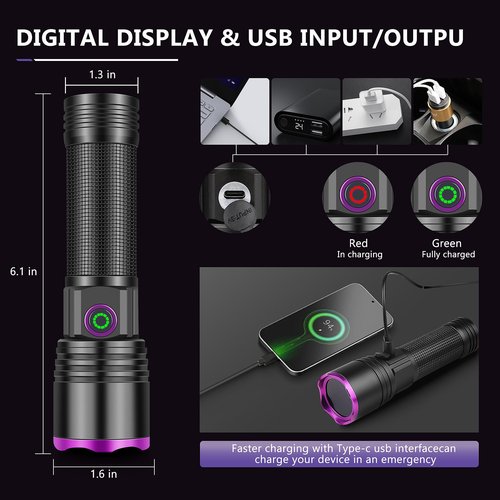 XLENTGEN 20W UV Light Flashlight 365nm, Black Light Ultraviolet Flashlights, for Resin Curing Fishing, Dry Glue, Fluorescent, Scorpion, Rockhounding, Pet Urine Detector