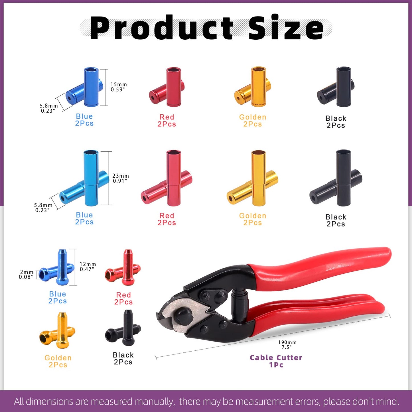 Swpeet 25Pcs Heavy Duty Cable Cutter and Alloy Cable End Crimps Brake Cable Tips with 4mm Derailleur End Caps and 5mm Bicycle Bike Brake Cable Tips Caps Assortment Kit for All Kinds of Bicycles