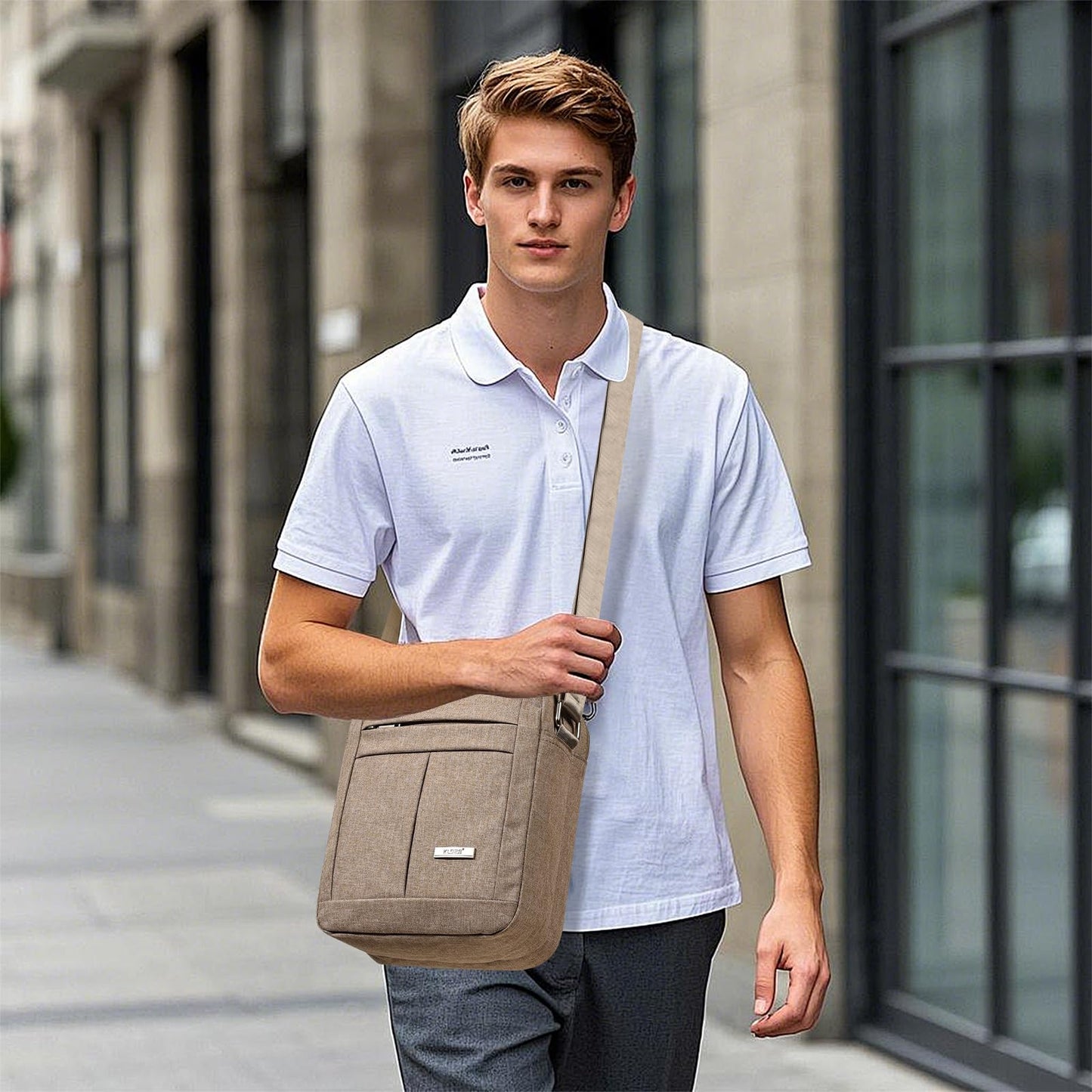 KL928 Men's Messenger Bag - Crossbody Shoulder Bags Travel Bag Man Purse Casual Sling Pack for Work Business (Khaki)