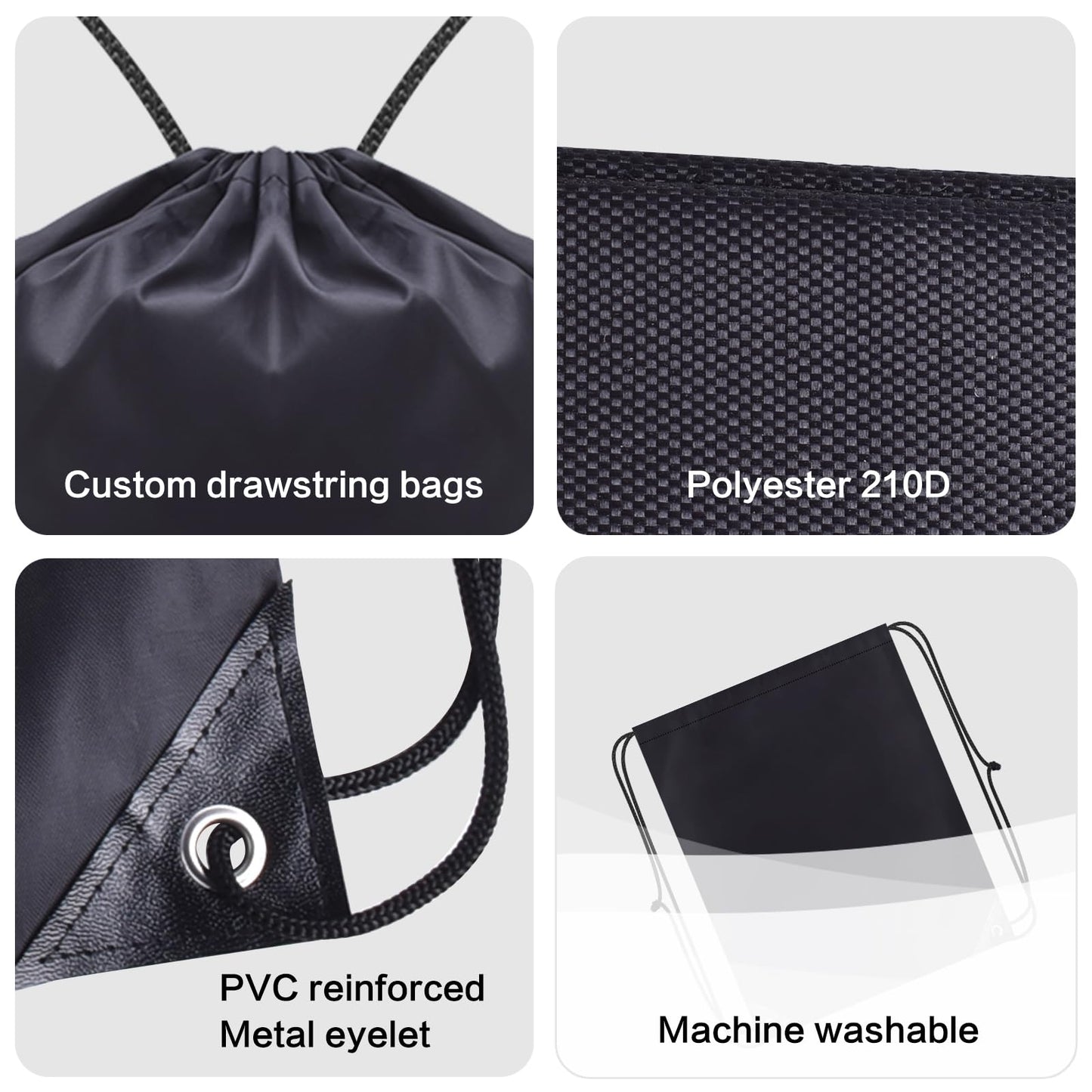 Scanect custom drawstring Backpacks bags 5/10/50/100 Pack, personalized Logo Text, bulk, Black