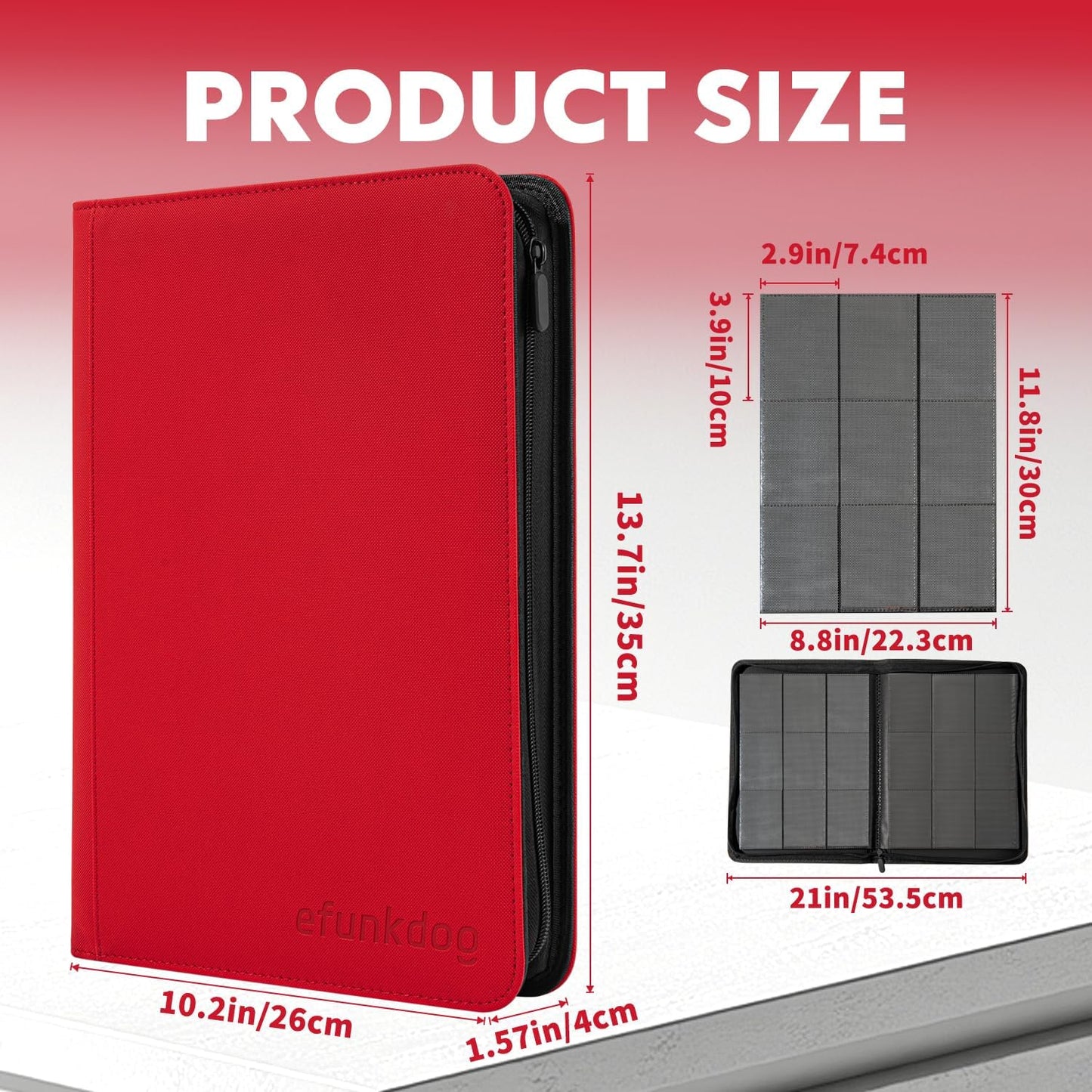 Skiennix Trading Card Binder - 9 Pocket Album with Zipper | Durable PU Cover for TCG & Sports Cards (Red)
