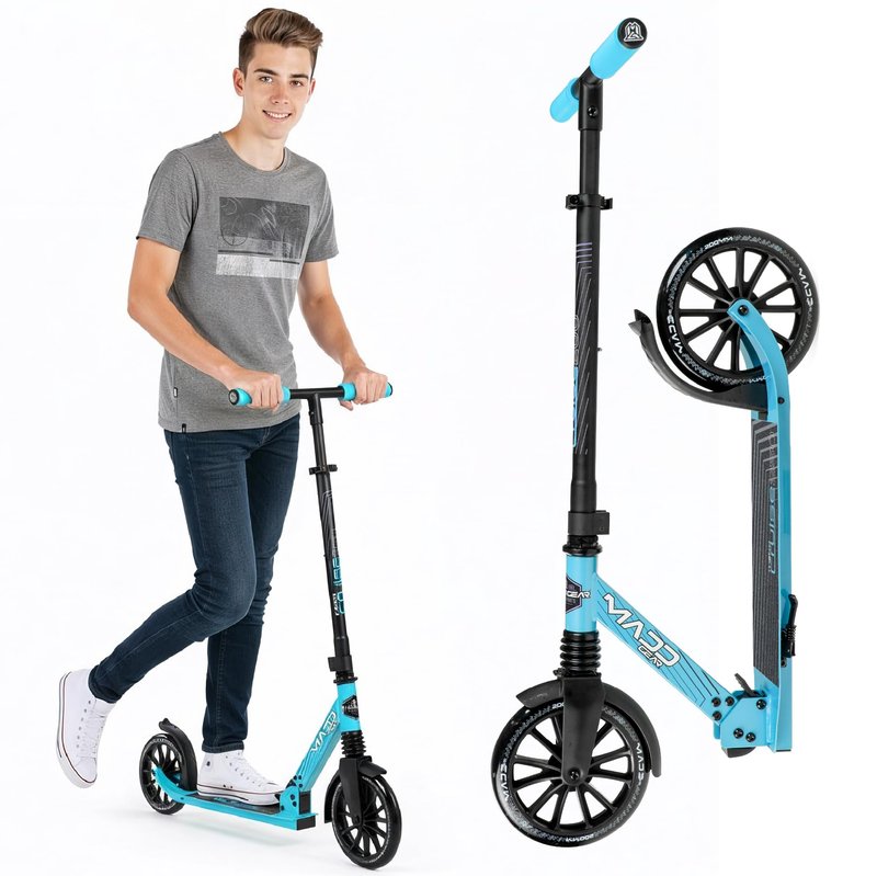 Folding Kick Scooter with Suspension for Adults and Teens – Adjustable Handlebar – Big 200mm Wheels – Lightweight Frame – 250lbs Capacity – Madd Gear Metro Cruise 250