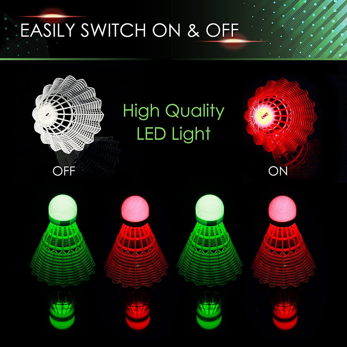 Badminton Shuttlecocks, Badminton Birdies 4pcs - Lighting Glow in The Dark Night