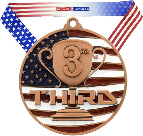 Decade Awards Custom Engraved Patriotic Place Medal - Stars and Stripes Neck Ribbon | 2.75 Inch Wide
