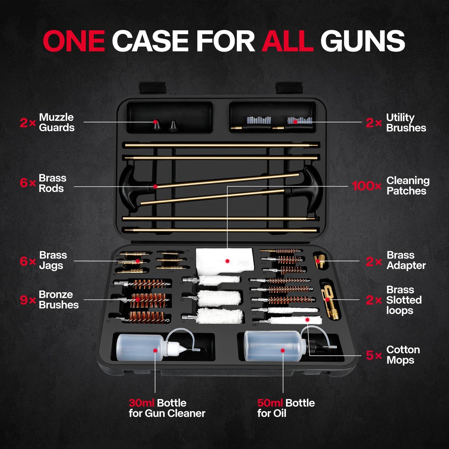 Laziiey Universal Gun Cleaning Kit, Rifle Cleaning Set with Reinforced Brass Rods, Brass Jags and Slotted Tips