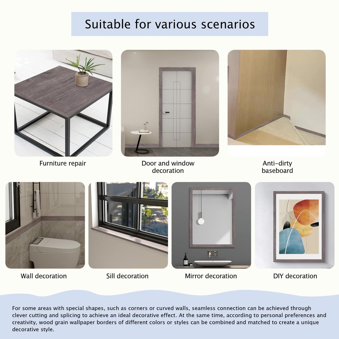 FEILAYS Wood Grain Wallpaper Border Removable PVC Waterproof Peel and Stick Wallpaper, Bathroom Mirror Frame Border Sticker Wall Decor Window sill Door Frame Black Locust Wood 3.93inch x 393inch