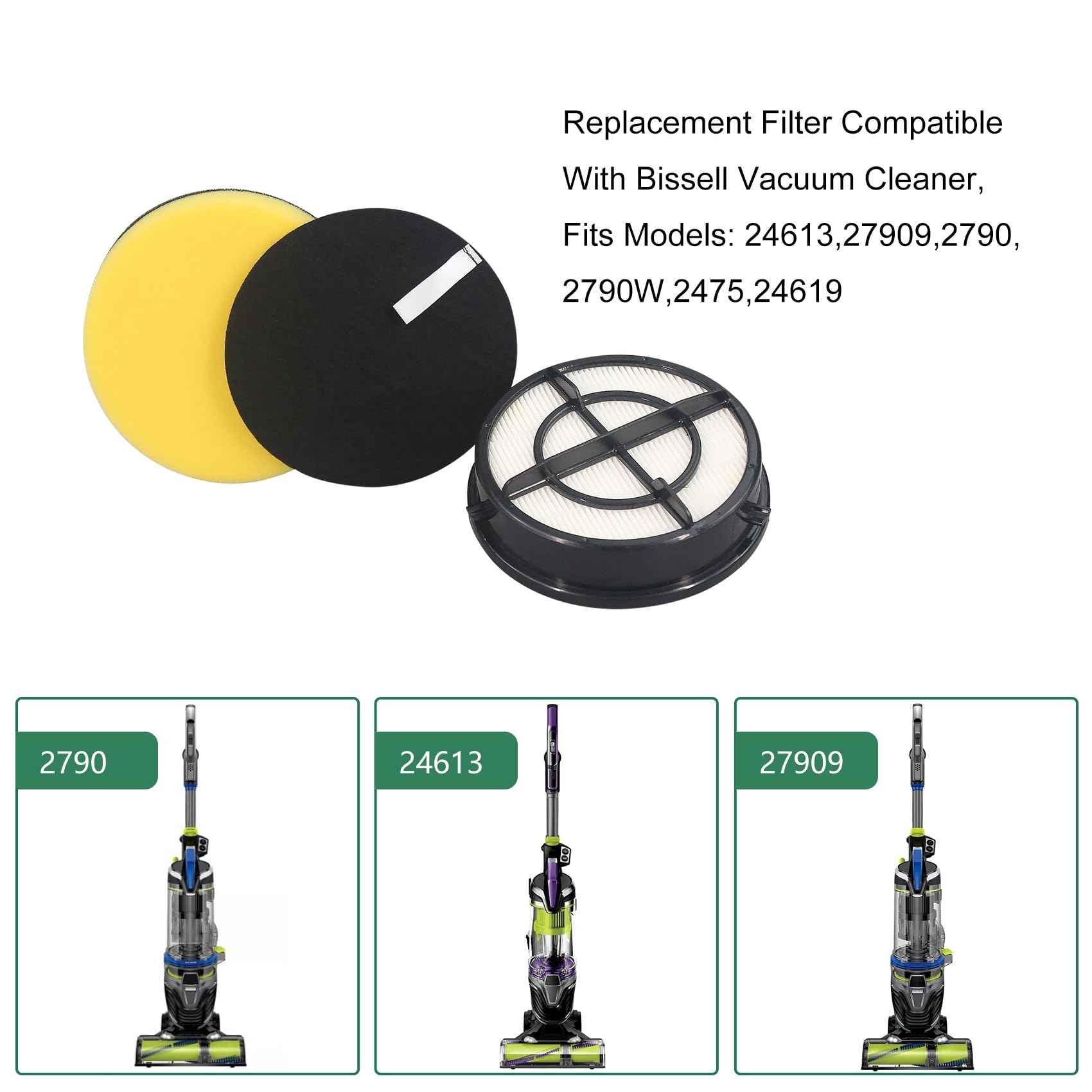 Ymimi Replacement Filter Compatible with Bissell Pet Hair Eraser Turbo Rewind Vacuum,Fits Models 24613 27909 2790 2790W 2475 24619 (2 Hepa and 4 Foam)