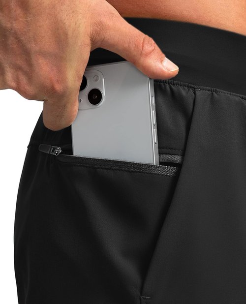FOGFIRE Men's Athletic Running Shorts with Zipper Pocket Quick Dry Gym Workout Basketball Golf Black Large