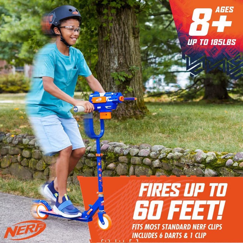SKIDEE Kick Scooter for Kids, Dual Barrel Blaster Fires Up to 40 Feet, Supports Up to 150lbs, Rear Brake, Sturdy Steel Frame, Wide Surface Textured Molded Deck, Outdoor Activities for Boys/Girls