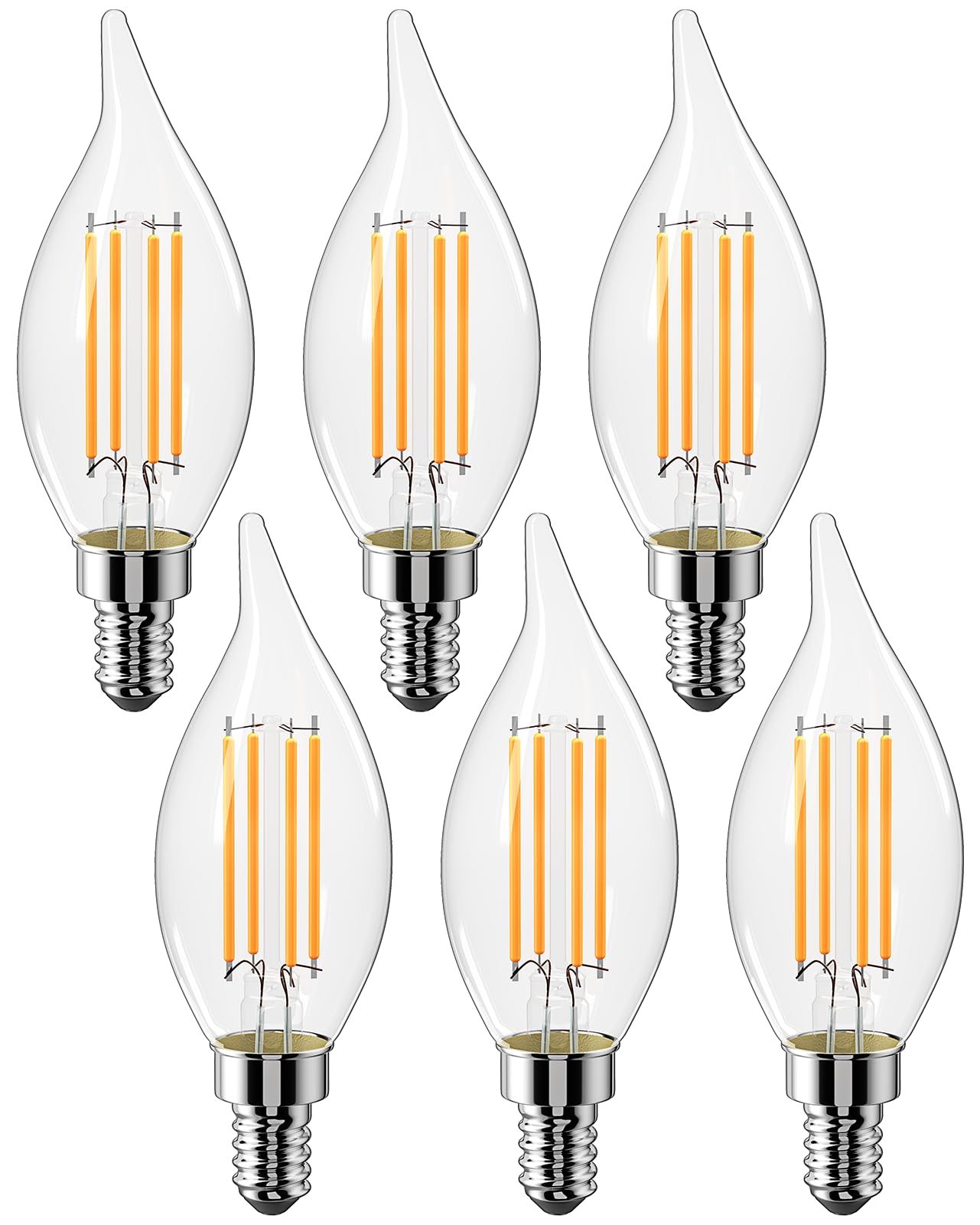 CYLYT E12 Chandelier Bulb 60 watt Equivalent, Dimmable LED Candelabra Light Bulbs 6W, 2700K Warm White 650 Lumen Lightbulbs, CA11, UL Listed, Pack of 6