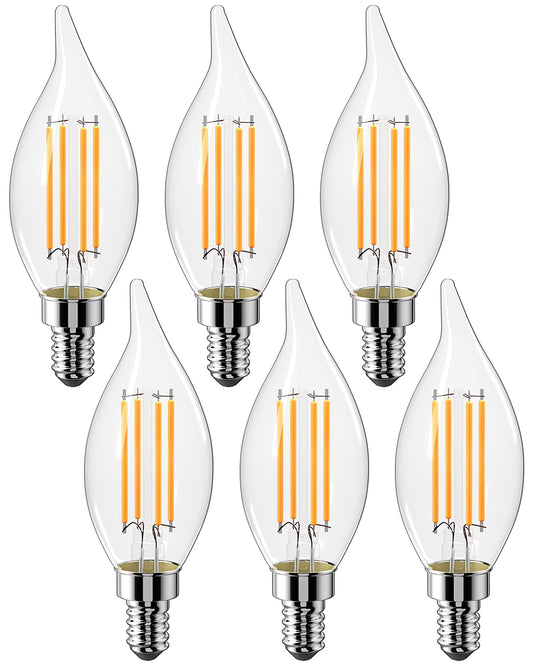 CYLYT E12 Chandelier Bulb 60 watt Equivalent, Dimmable LED Candelabra Light Bulbs 6W, 2700K Warm White 650 Lumen Lightbulbs, CA11, UL Listed, Pack of 6