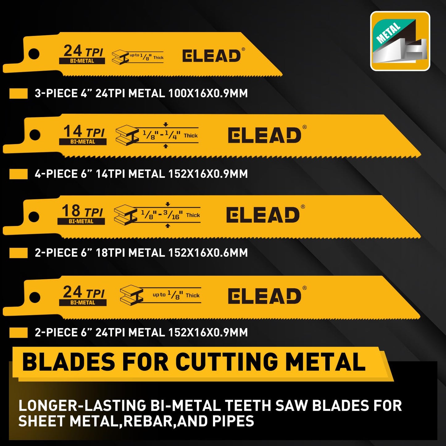 40-Piece Bi-Metal Reciprocating Saw Blade Set, Premium 4 & 6 & 9 Inch Wood & Metal Cutting Saw Blades with Storage Pouch, Long-Lasting Pruning Blades