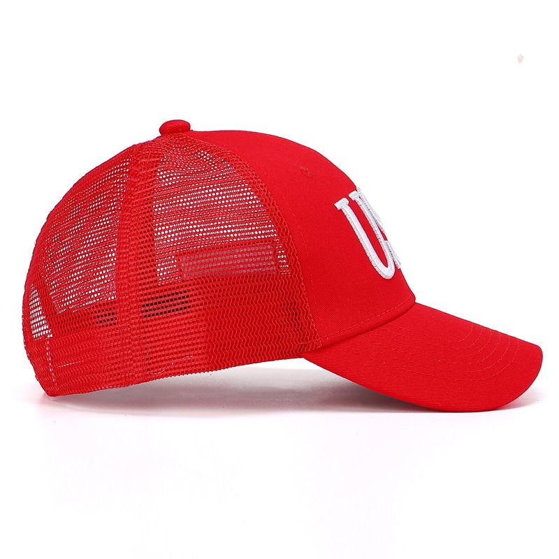 USA Trucker Hat for Men & Women American Flag Cap Adjustable Baseball Cap Mesh Snap Patriotic 3D Embroidered Cap(Red)