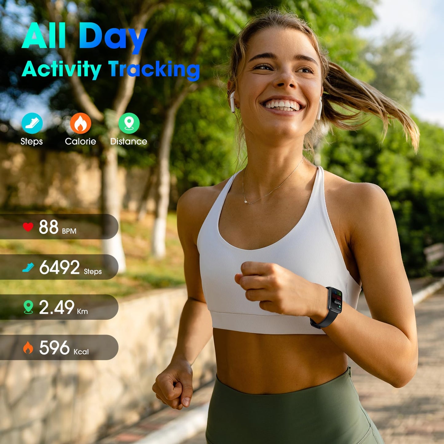 Long Battery Pedometer Watch 14 Days Battery Life, Slim Design No App/Phone Required Fitness Tracker, 50 Meters Waterproof Smart Watch, Heart Rate & Blood Oxygen Monitor Step Counter for Men Women