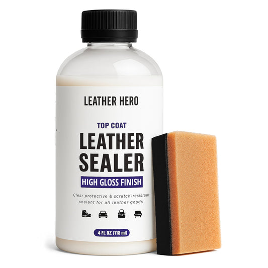 Leather Hero Top Coat – Leather Sealant & Protective Finish for Dye, Paint, Car Seats, Shoes & More – Scratch-Resistant Color Restorer with Applicator – 4oz (High Gloss Finish)