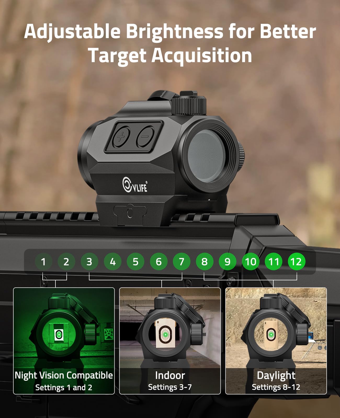 CVLIFE JackalHowl Compact Green Dot Sight, 2 MOA Motion Awake Green Dot Optics Reflex Sights,IPX7 Waterproof Scope with Low Mount and Co-Witness Riser Mount