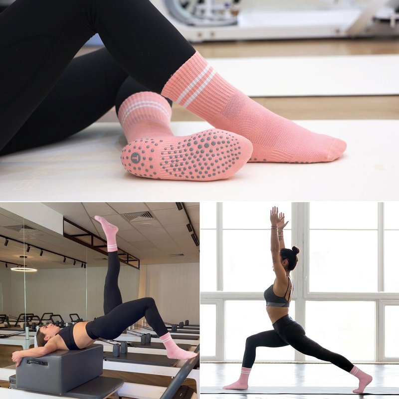 floconssy Pilates Gift Set Ball Resistance Bands Pilate Socks, Loop Exercise Bands 5 Levels, Small Pilates Ball 9 Inch, Non Slip Socks Grips Yoga Kit for Home Workouts Pink