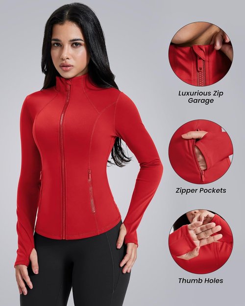 AVGO Women's Lightweight Athletic Zip-Up Jacket - Slim Fit Running Gym Top with Pockets & Thumb Holes