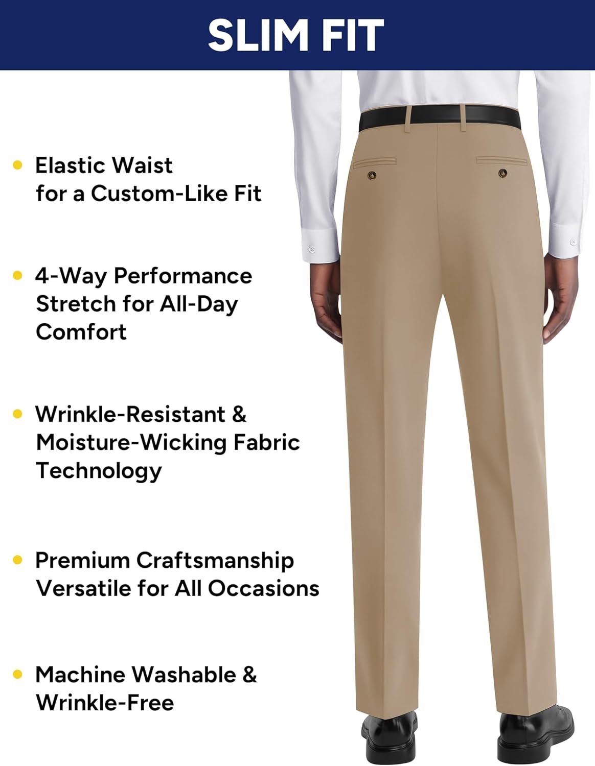 Skiennix Men's Stretch Dress Pants - Expandable Waist for Comfort | Slim Fit, Classic Straight, Big & Tall