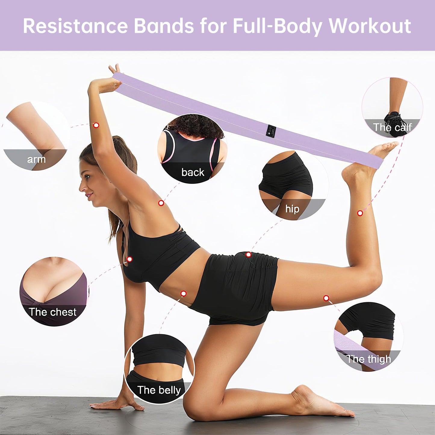 Tobefore Fabric Resistance Bands - 3-Pack Set, Long Cloth Exercise Bands for Home Workout Strength Training, Yoga & Pilates | with Storage Bag（Light Pink, Light Purple, Dark Purple）