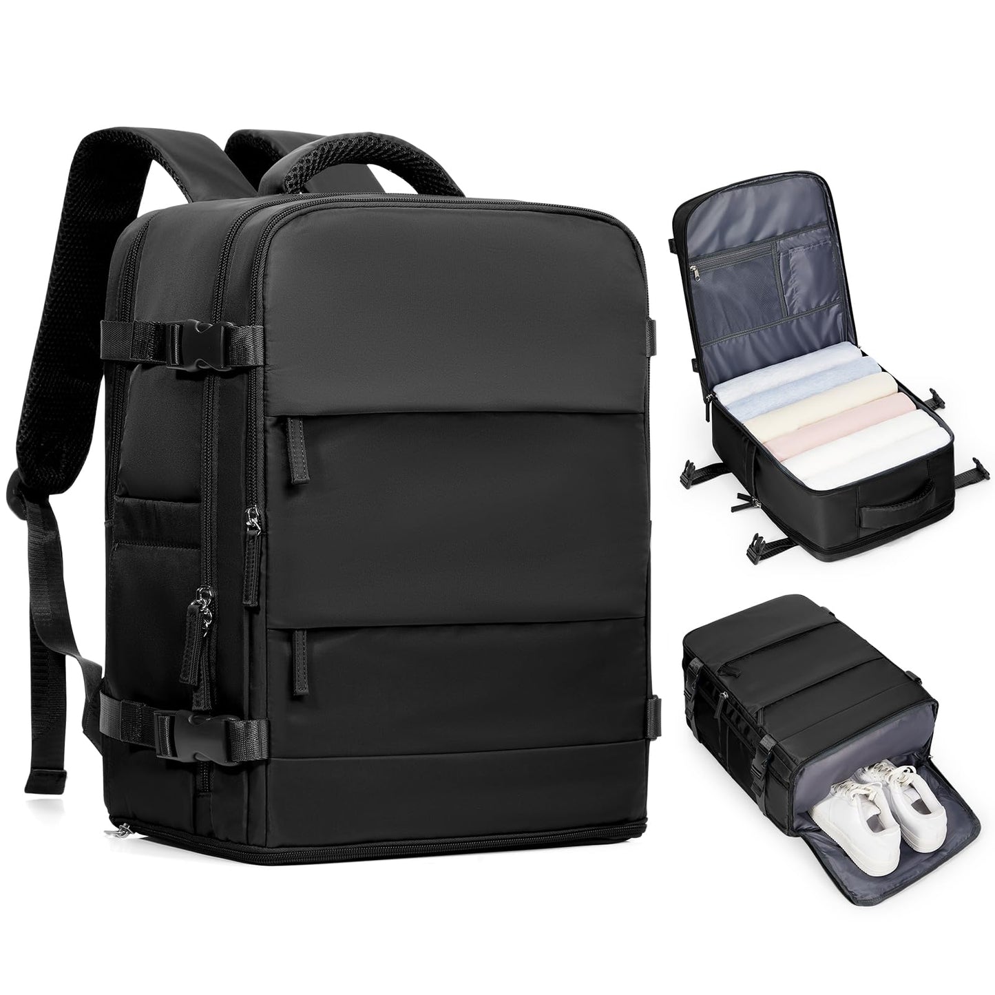 coofay Black Travel Backpack Carry on Flight Approved Mochila De Viaje Personal Item Backpack for Airlines Frontier Airlines Personal Item Bag Large Backpack for Travel Backpacks for Men Women