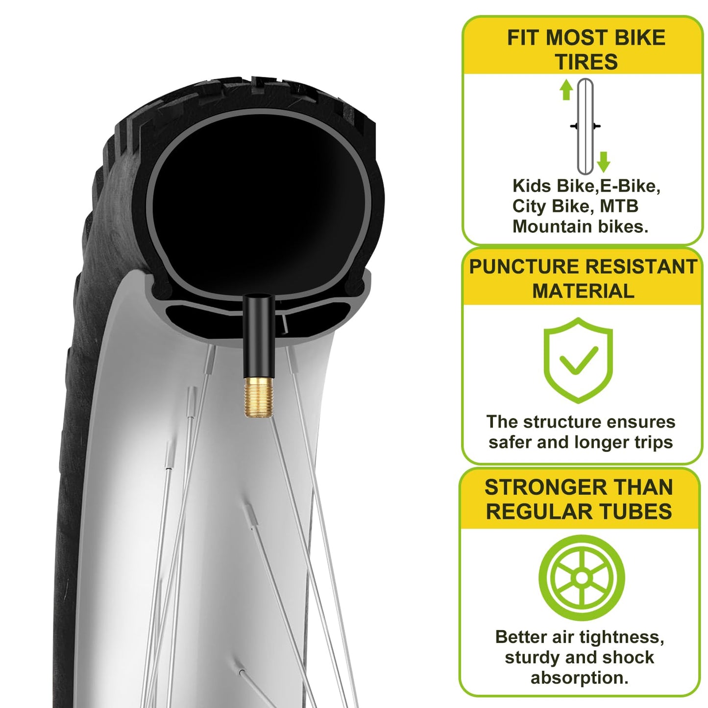2 Pack 16" Kids Bike Inner Tubes Fit 1.75/1.95/2.125 with 32mm Schrader Valve, 16'' x 1.75/2.125 Tyre Tube with 2PCS Levers, 16'' Bike Tube Compatible with Kids/Road Bikes by Hydencamm (2 of One Size)
