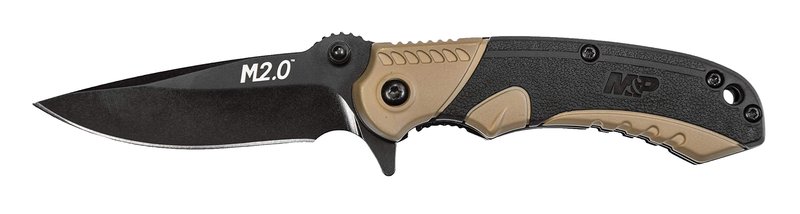 Smith & Wesson M&P M2.0 6.1in S.S Ultra-Glide Folding Knife w/2.75in Drop Point Blade and Aluminum/Nylon FDE Handle for Outdoor, Tactical, Survival and EDC