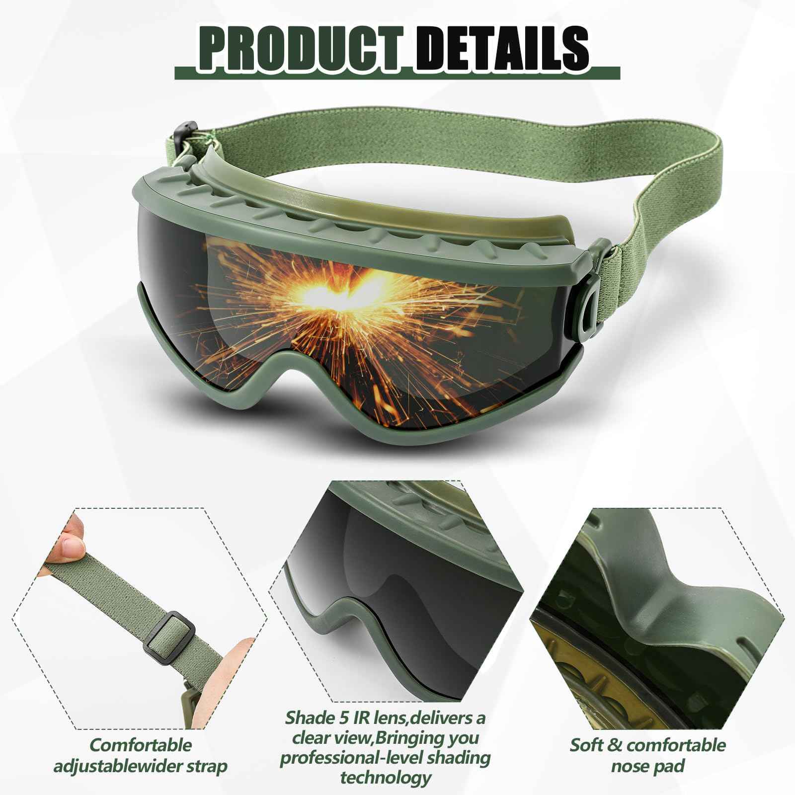 Relaxweex Welding Goggles Welding Safety Glasses Shade 5 IR Lens Cutting Torch Goggles Brazing Glasses for Men Eye Protection(Green)