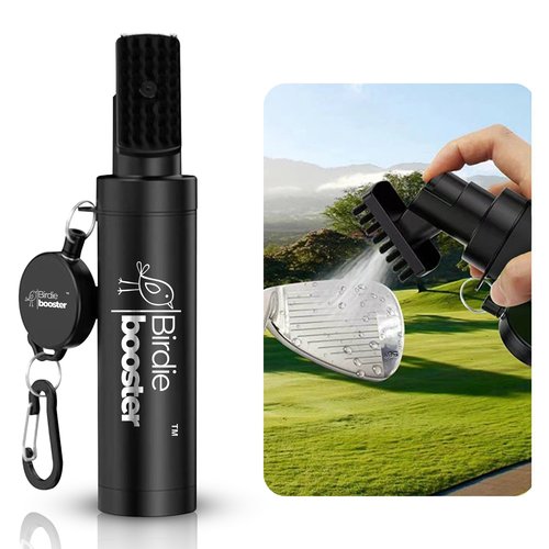 Birdie Booster Pro Golf Club Brush Cleaner with Retainer Clip and Spray Water Bottle - 8.6 Inches, Holds 5 Ounces of Water, Essentials for Men, Best Golf Gifts