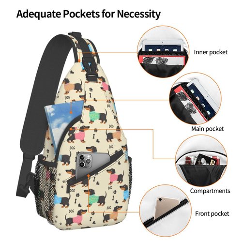 qyopvli Dachshund Sling Bag Crossbody Backpack Hiking Travel Daypack Chest Bag Lightweight Shoulder Bag For Women Men