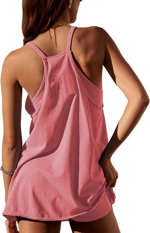 Lentta Women's Athletic Mini Dress - Sleeveless V-Neck with Built-In Shorts | Perfect for Summer