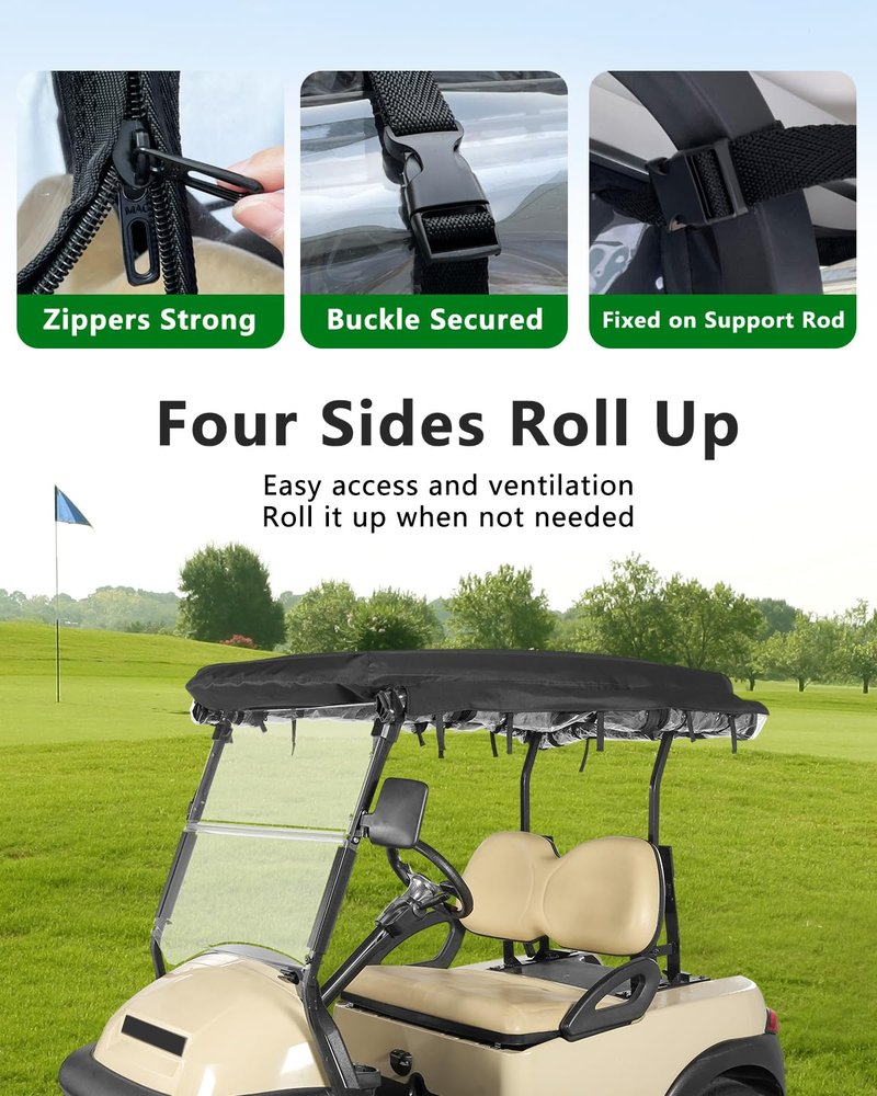 Golf Cart Enclosure 2 Passenger for Club Car Precedent,No Windshield Curtain 3 Sided Transparent Windows Golf Cart Rain Cover,Zippers Roll Up Door 2 Seater Club Car Driving Enclosure(with Seat Towel)