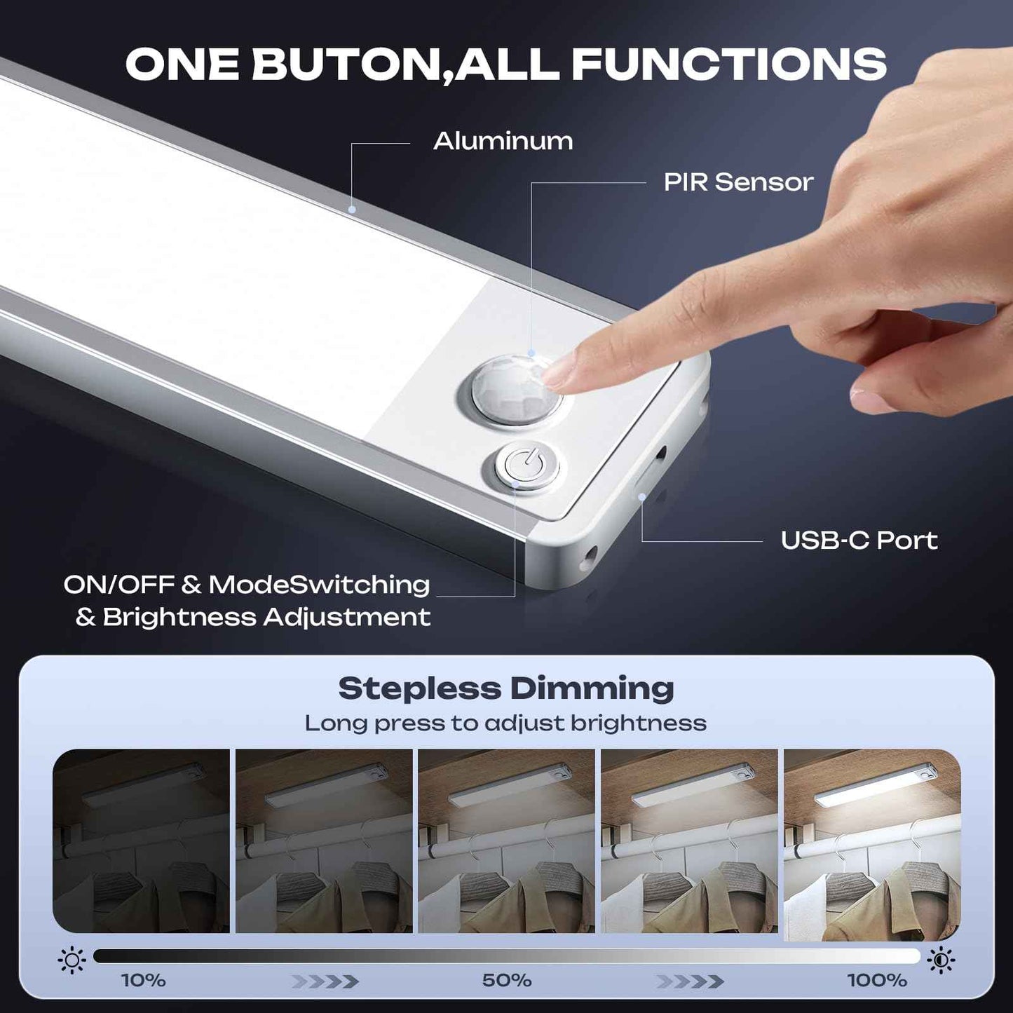 LUMIJOLI 2 Pack Under Cabinet Lighting Wireless 10inch LED Motion Sensor Magnetic Light 2200maAh Rechargeable Indoor Closet Lights for Kitchen, Stairs Warm White