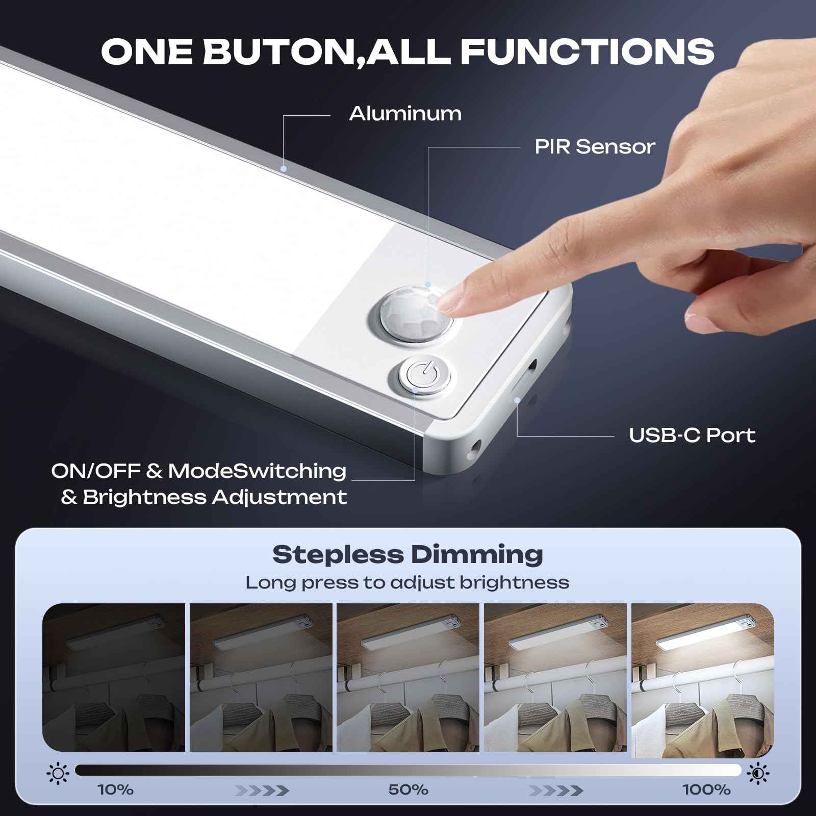 LUMIJOLI 2 Pack Under Cabinet Lighting Wireless 10inch LED Motion Sensor Magnetic Light 2200maAh Rechargeable Indoor Closet Lights for Kitchen, Stairs Warm White