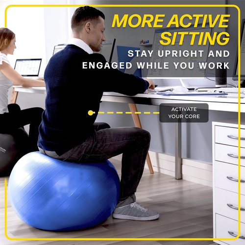 BREFR 26 Inch Exercise Ball, Yoga Ball for Workout, Balance Stability, Fitness Ball for Office, Home, Gym, Balance Balls with Quick Pump (Black)