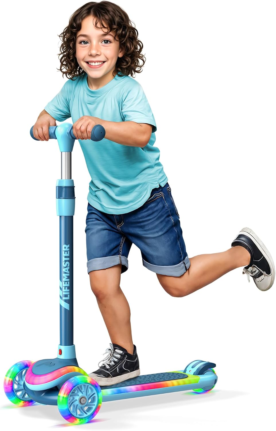 Skiennix 3-Wheel Kids Scooter - Adjustable Handlebar & Multi-Color Lights | Safe for Ages 3+, Supports 150 lbs