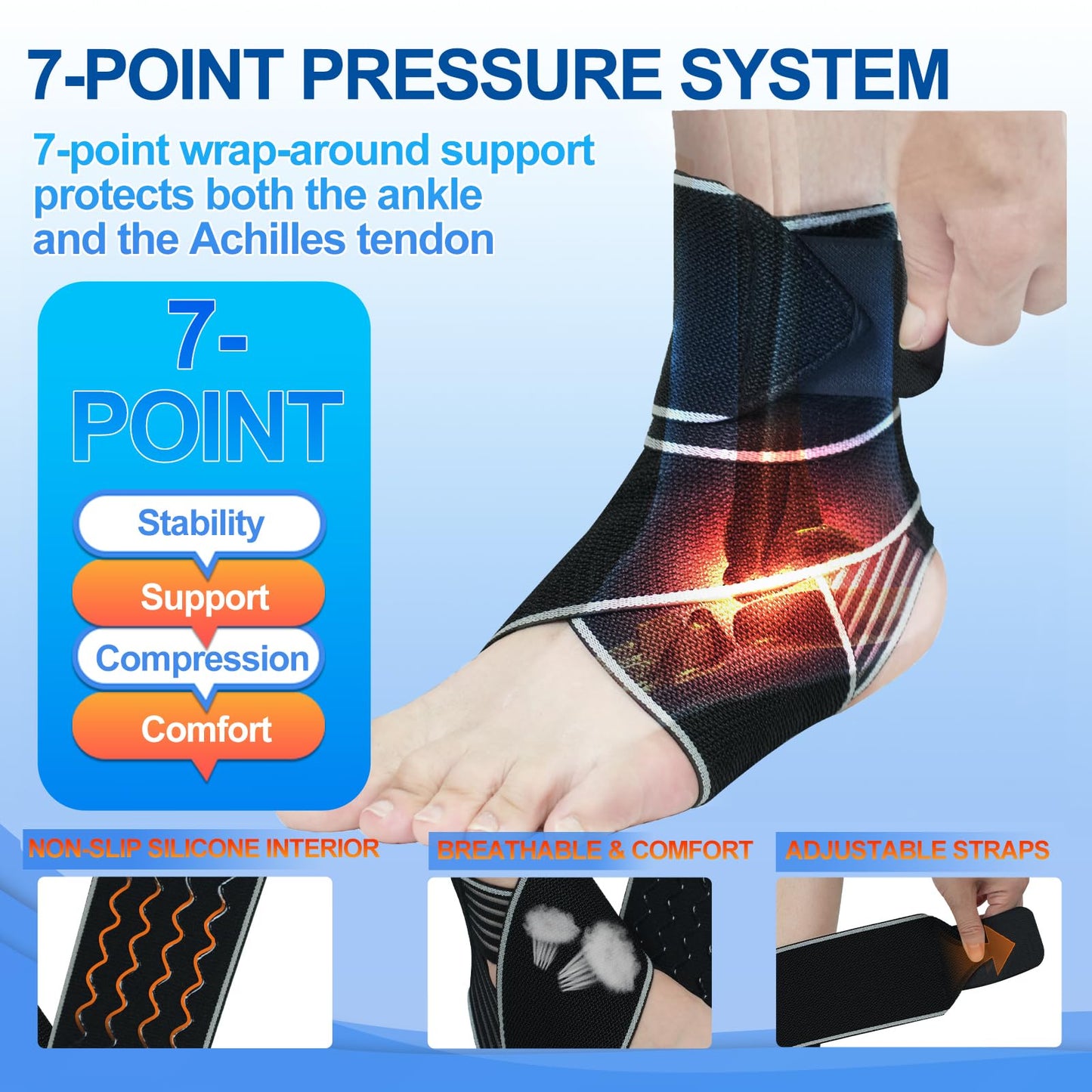 Kathrio 2 Pack Ankle Brace for Men & Women- Adjustable Support Foot Wrap with Anti-Slip Design, Ankle Compression Sleeve for Achilles Tendonitis, Plantar Fasciitis, Sprains & Sports Injuries(Black)
