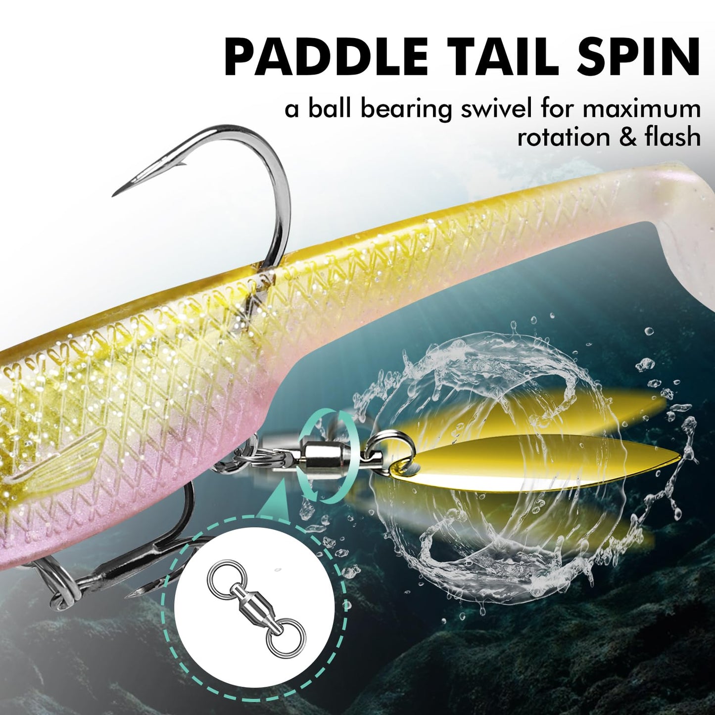 TRUSCEND Shadtale Soft Fishing Lures with BKK Hooks – Easy Catch: Trembly Sinking and Vibrating Swim for More Bites, Paddle Tail Spinner Swimbait for Bass, Trout, Crappie, Walleye, Great Fishing Gear