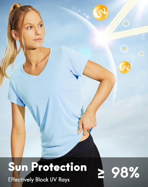 Haimont Women's Quick-Dry V-Neck T-Shirts - UPF 50+ Athletic Tops for Fitness & Running