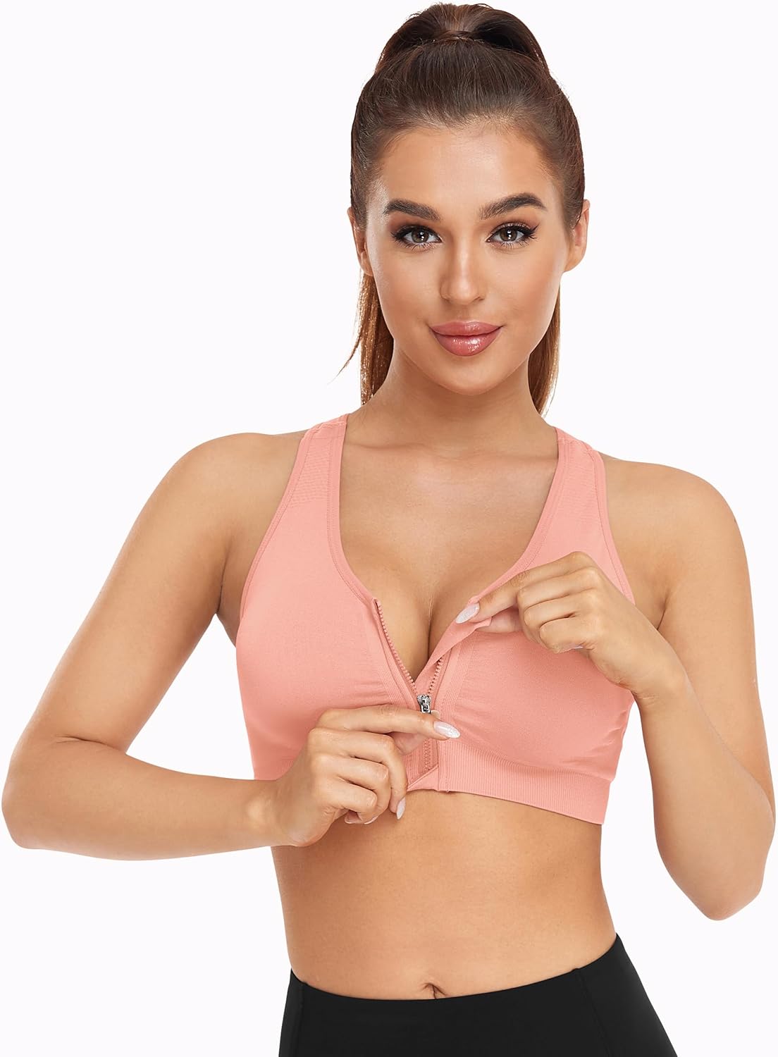 Skiennix Women's Zip Front Sports Bra - Wireless Comfort for Post-Surgery | Ideal for Yoga & Active Wear