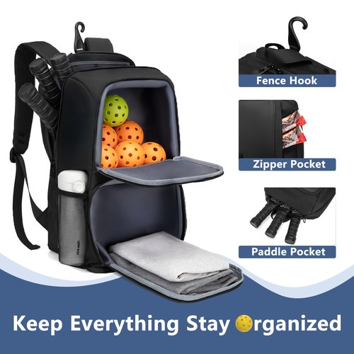 Giipto Pickleball Bag for Women Large Pickle Ball Backpack for Men with Shoe Compartment and Fence Hook Fits 4 to 6 Paddles Christmas Gifts (Black)