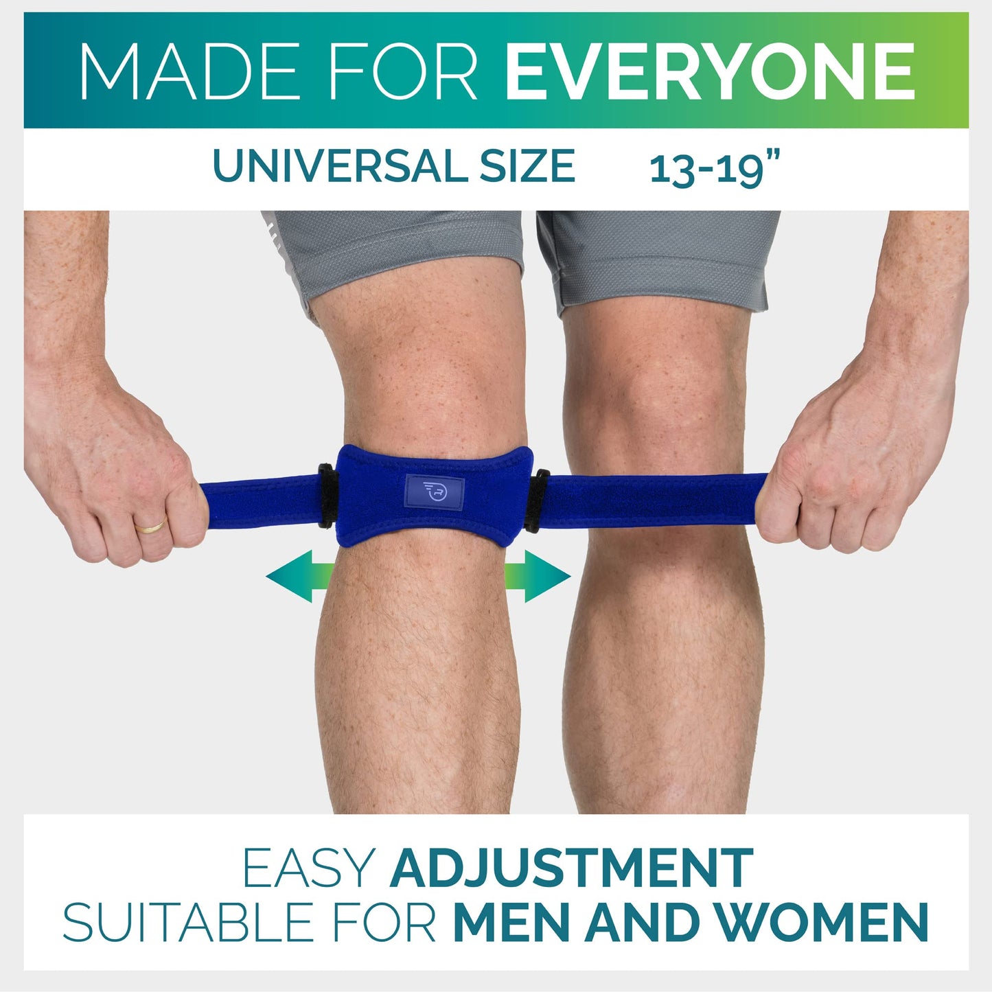 Run Forever Sports Patella Strap Knee Brace Support for Arthritis, ACL, Running, Basketball, Meniscus Tear, Sports, Athletic. Best Knee Brace for Hiking, Soccer, Volleyball & Squats (Pack Of 2, Blue)
