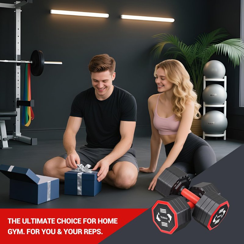 Yoleo Adjustable Dumbbell Set, Weights Dumbbells Set at Home Workout Equipment, 4 in 1 Each Premium Tai Chi-Style Rotary Mounting Adjustable 10/15/20/25 lb dumbbells, with TPU Soft Rubber Handle Suitable Men/Women Updated 2.0, 1 pcs