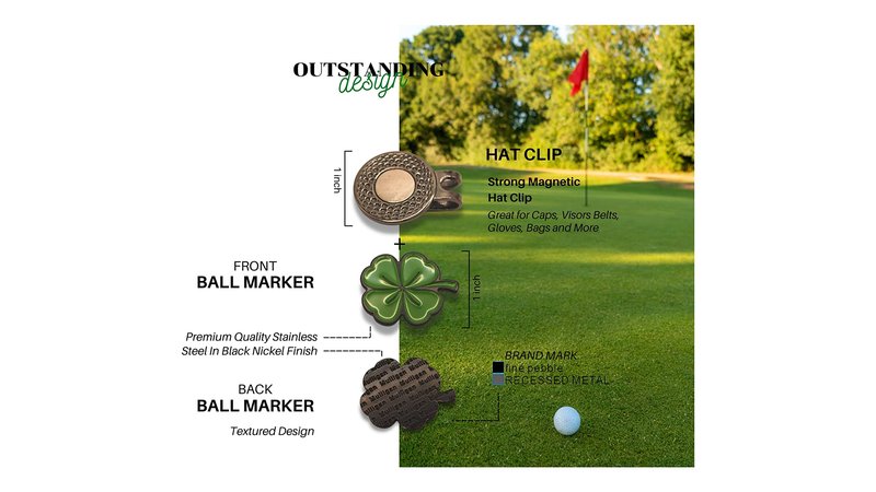 MULLIGAN HOOLIGAN Golf Ball Marker + Magnetic Hat Clip, Funny and Unique Golf Gift, Premium Quality, The Perfect for Your Favorite Golfer, Golf Accessories for Any Occasions (Four-Leaf Clover)