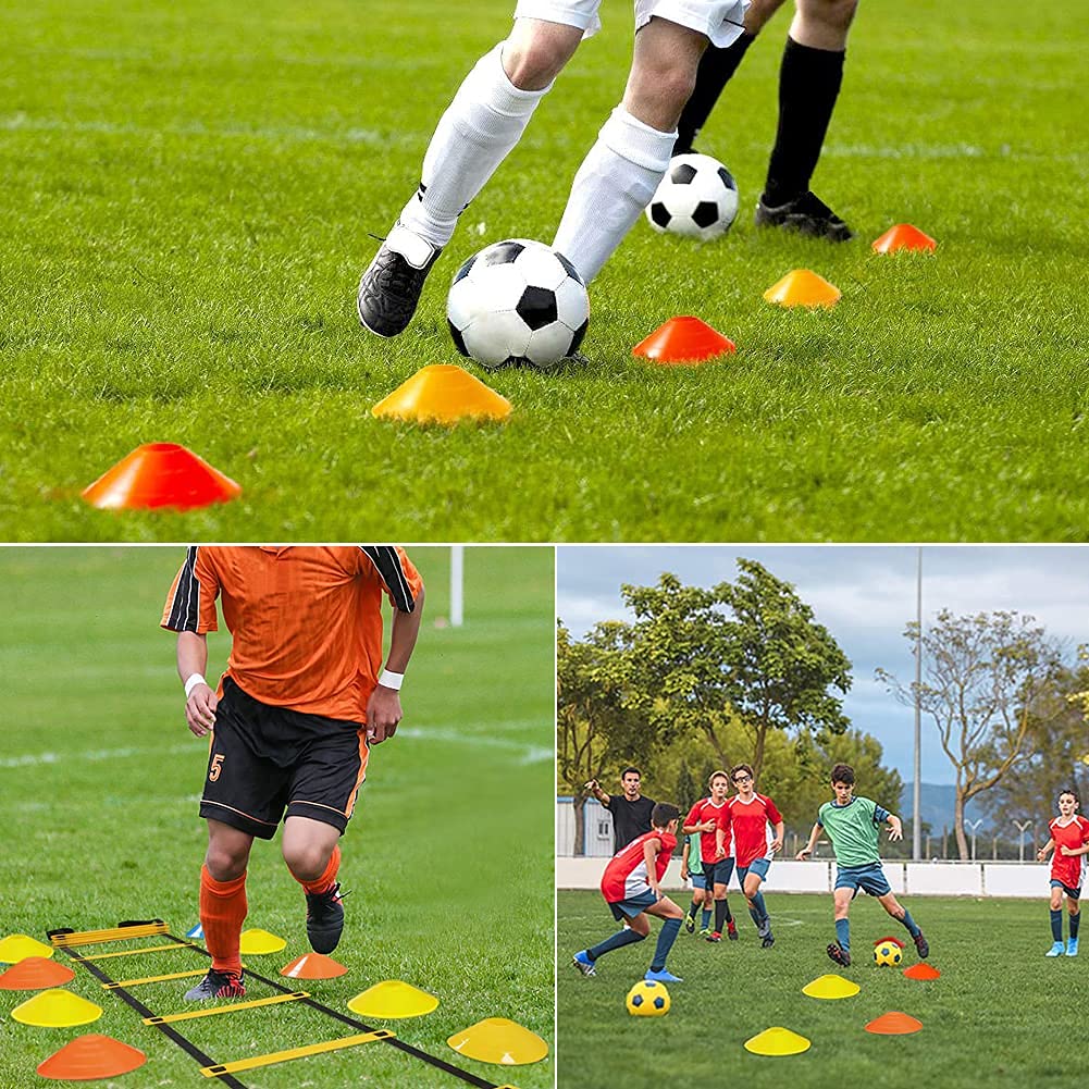 YGORTECH Soccer Training Equipment Set - 20FT Agility Ladder, 12 Soccer Cones, Kick Trainer, Speed and Agility Training Equipment for Indoor/Outdoor Practice Yellow Ladder