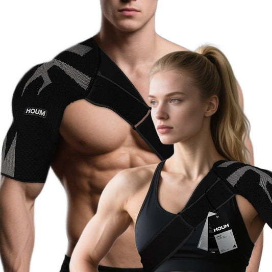 HOUM Rotator Cuff Shoulder Brace with Adjustable Compression Sleeve, Hot/Cold Pack Compatible, Breathable Shoulder Support for Pain Relief, Fits Left/Right Arm, Men & Women (Medium)