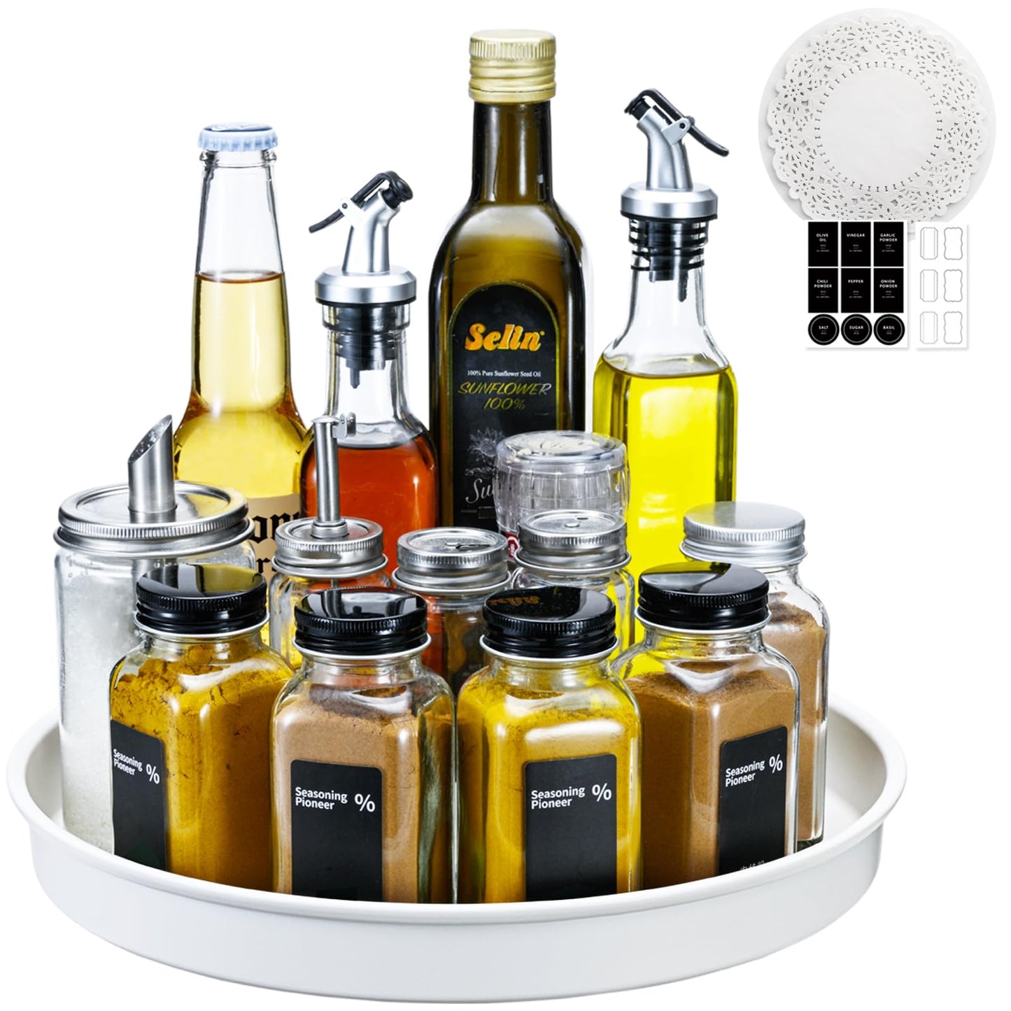 Amolliar Lazy Susan Organizer, 10" Metal Rotating Turntable for Kitchen, Fridge, Cabinet, Countertop, Pantry Storage Organizer, Tray for Household Purpose, Under Sink Organizer, Spice Rack, White 1PC