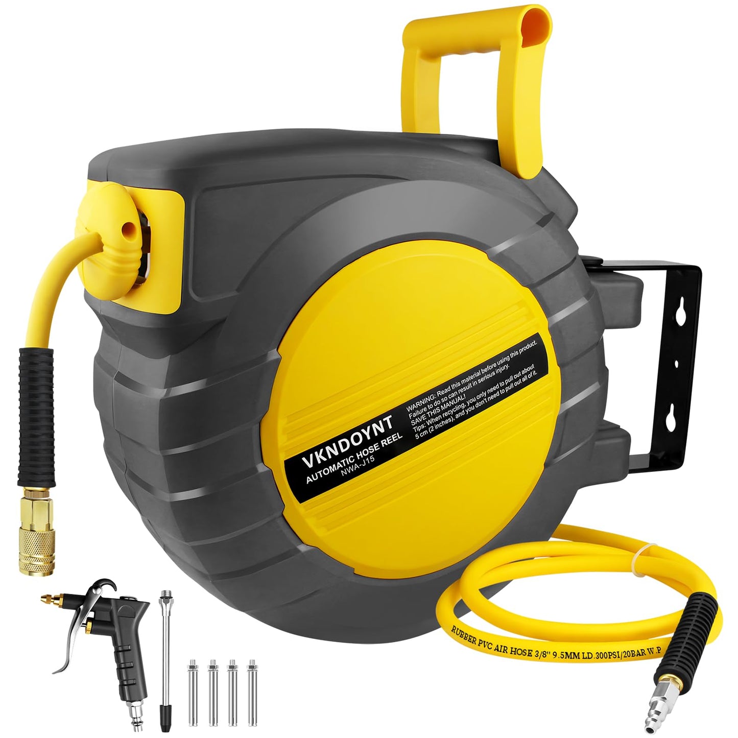 Retractable Air Hose Reel, 3/8 in x 50 FT Hybrid Polymer Hose, Air Compressor Hose Reel with 5 ft Lead in, Ceiling/Wall Mount Enclosed Air Reel, 180° Swivel Mount