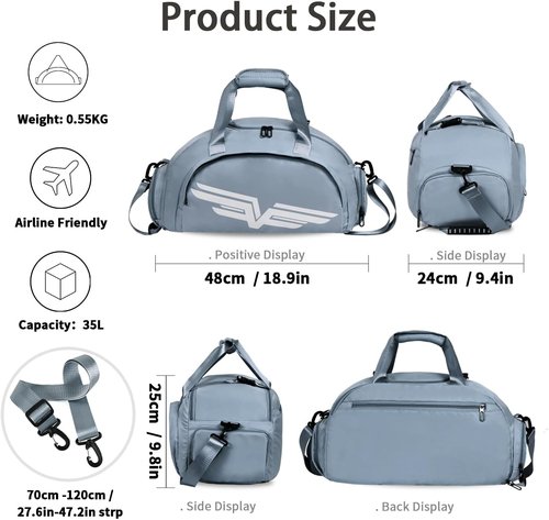 FIORETTO 30L Sports Gym Duffle Bag - Wet Pocket & Shoe Compartment | Versatile Weekender Bag for Women
