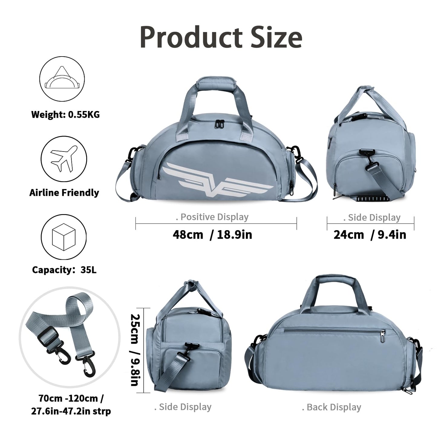 FIORETTO 35L Mens Sports Gym Duffle Bag with Wet Pocket & Shoe Compartment, Overnight Weekender Bag with Padded Shoulder Strap, Ideal for Travel, Gym, Sports, Swimming, Green